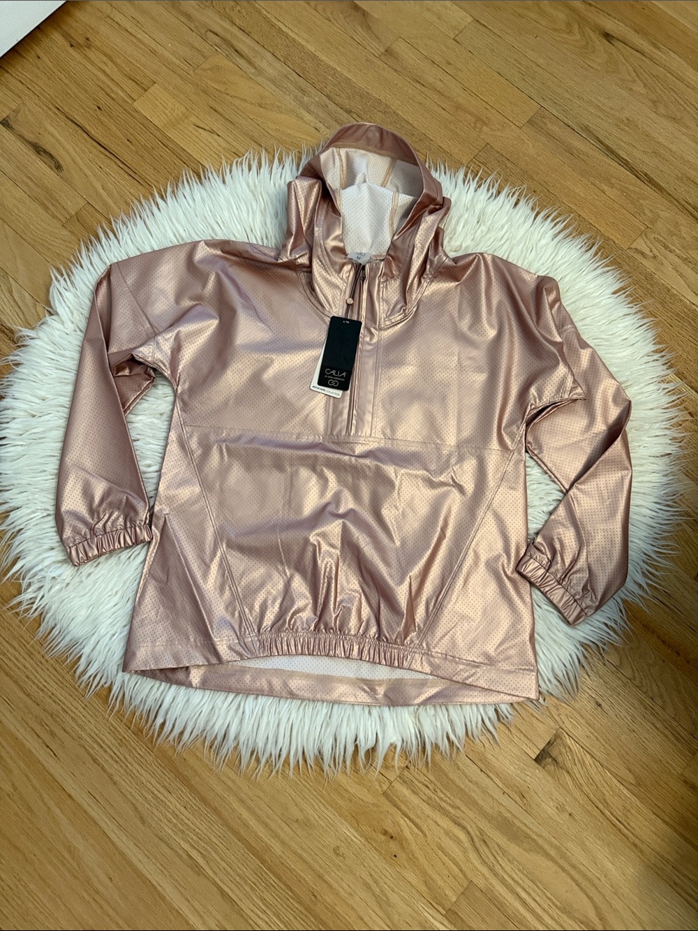 NWT CALIA by Carrie Underwood Metallic Rose Gold Hooded Pullover Anorak Sz M